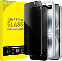 JETech Privacy Película de Vidro Temperado de Cobertura Total para iPhone 16 6,1 Polegadas, Protetor de Tela Anti-Espião Preta Edge e Ferramenta de Fácil de Instalar, Pacote com 2