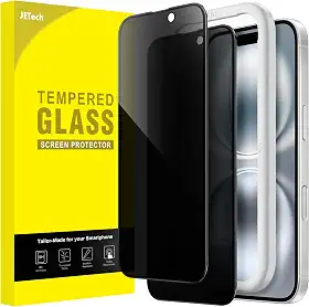 JETech Privacy Película de Vidro Temperado de Cobertura Total para iPhone 16 6,1 Polegadas, Protetor de Tela Anti-Espião Preta Edge e Ferramenta de Fácil de Instalar, Pacote com 2