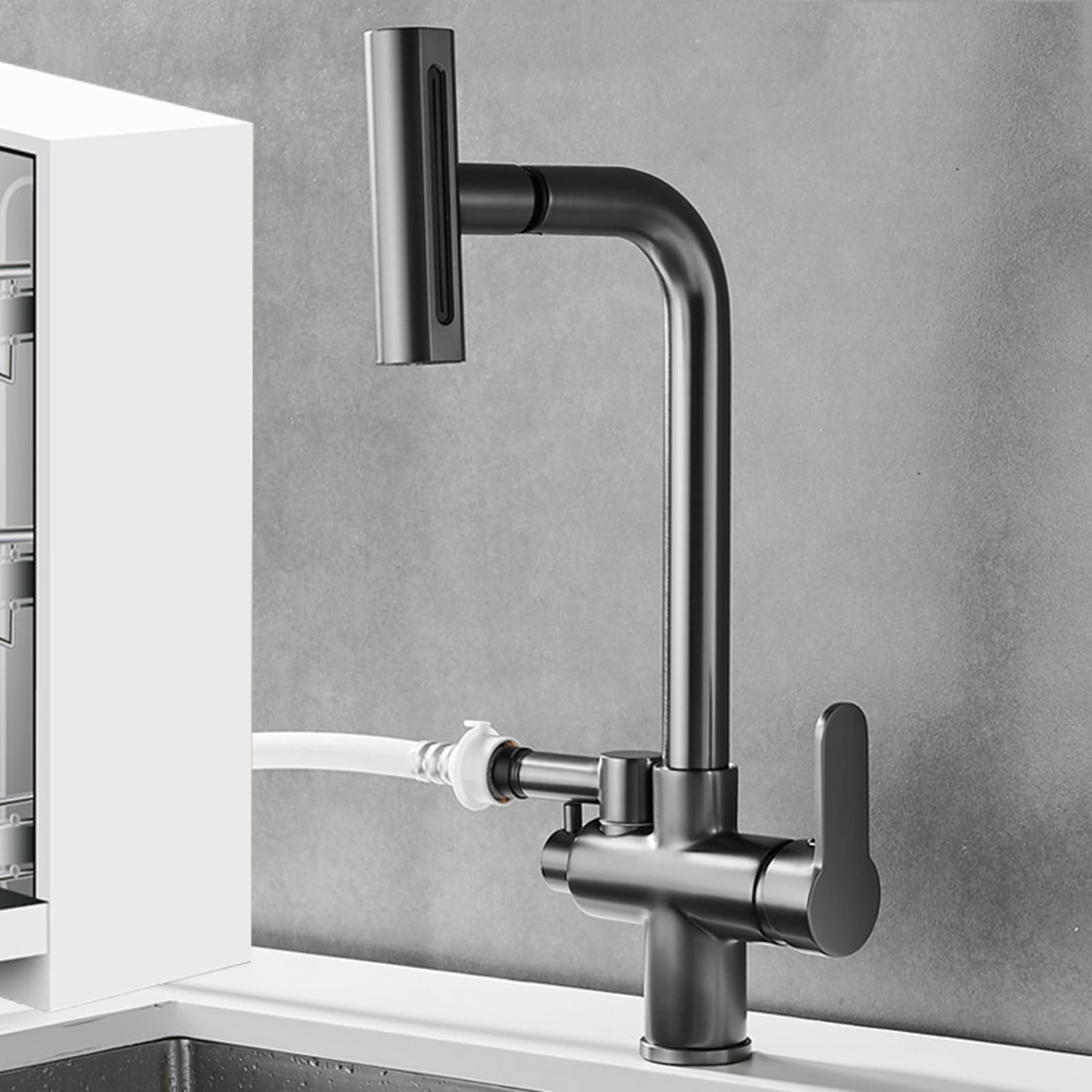 ZQFHSX Kitchen Faucet Pull Out Swivel 4 Mode Tap with Dishwasher Connection, Brass Construction, Modern Design