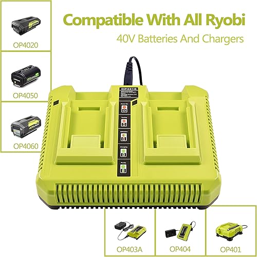 Miniatura 2 de Cargador de 40 V para Ryobi, OP401 Batería de iones de litio de 40 voltios Cargador dual para batería OP4015 OP4026 OP4030 OP4040 OP4050 OP4060