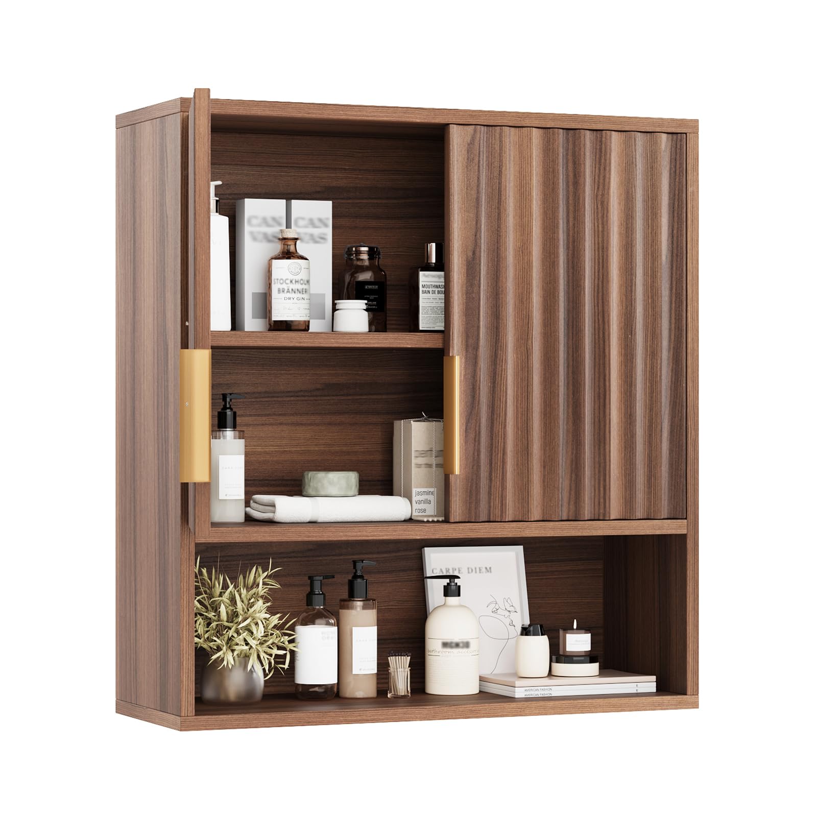 VINGLI Walnut Fluted Medicine Cabinet