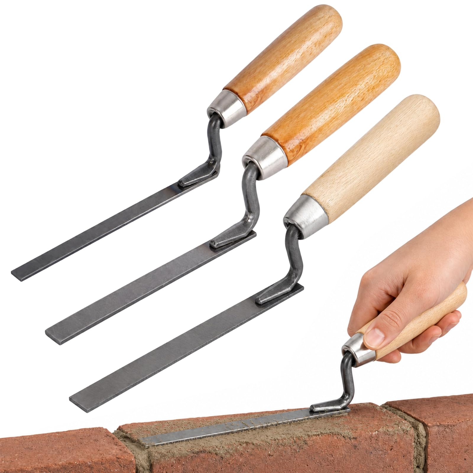 3PCS Pointing Trowel, Professional Mortar Repair Tools, Brick Pointing Tools with Wooden Handle for Masonry and Repointing Tasks, Ideal for Patio Slab Pointing and DIY Brickwork