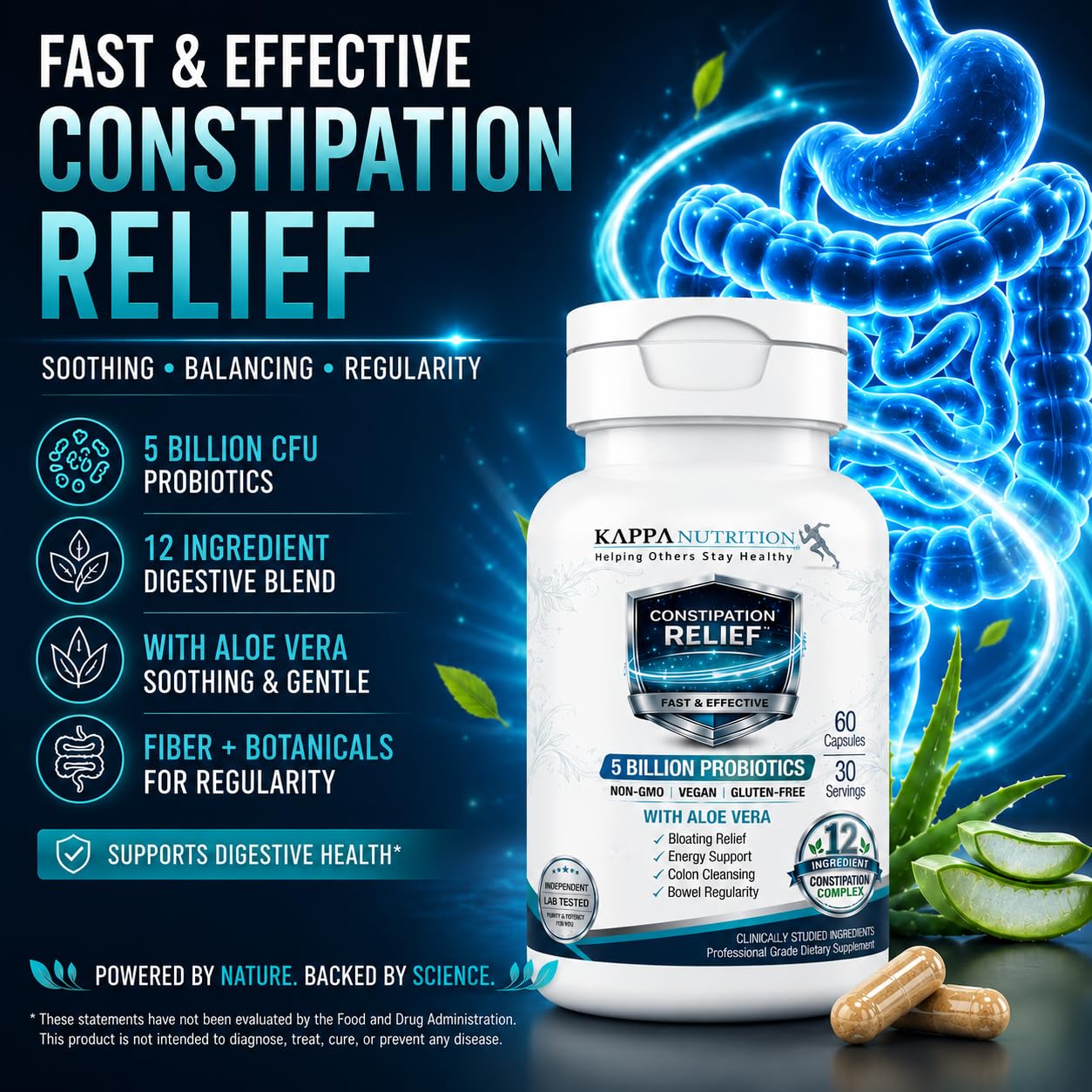 KAPPA NUTRITION Constipation Relief Supplement – Gentle Colon Cleanse for Regularity & Gut Health – Non-Habit Forming Formula with Fiber, Herbs & Probiotics (60 Count) — Amazon image 7