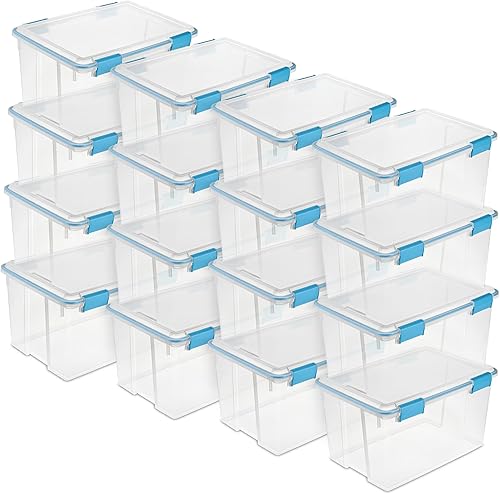 Miniatura 32 de Sterilite Paquete de 12 cajas de juntas, contenedores de almacenamiento resistentes a la intemperie con tapas de cierre, 20 cuartos de galón,