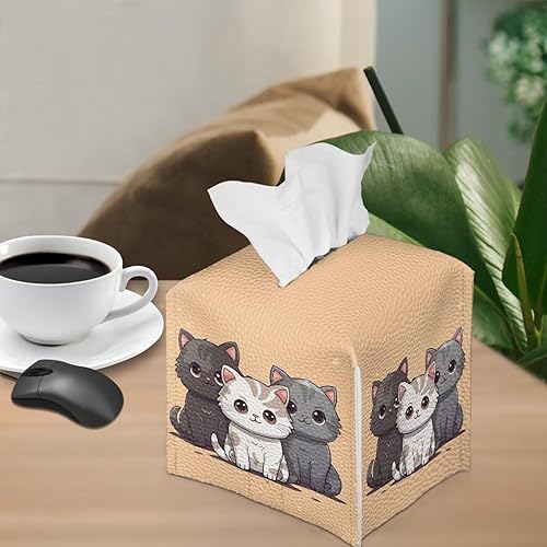 Miniatura 4 de Zanxiantu Lindos soportes para pañuelos de gato para decoración de baños, cubierta cuadrada de caja de pañuelos de cuero, soporte para caja de