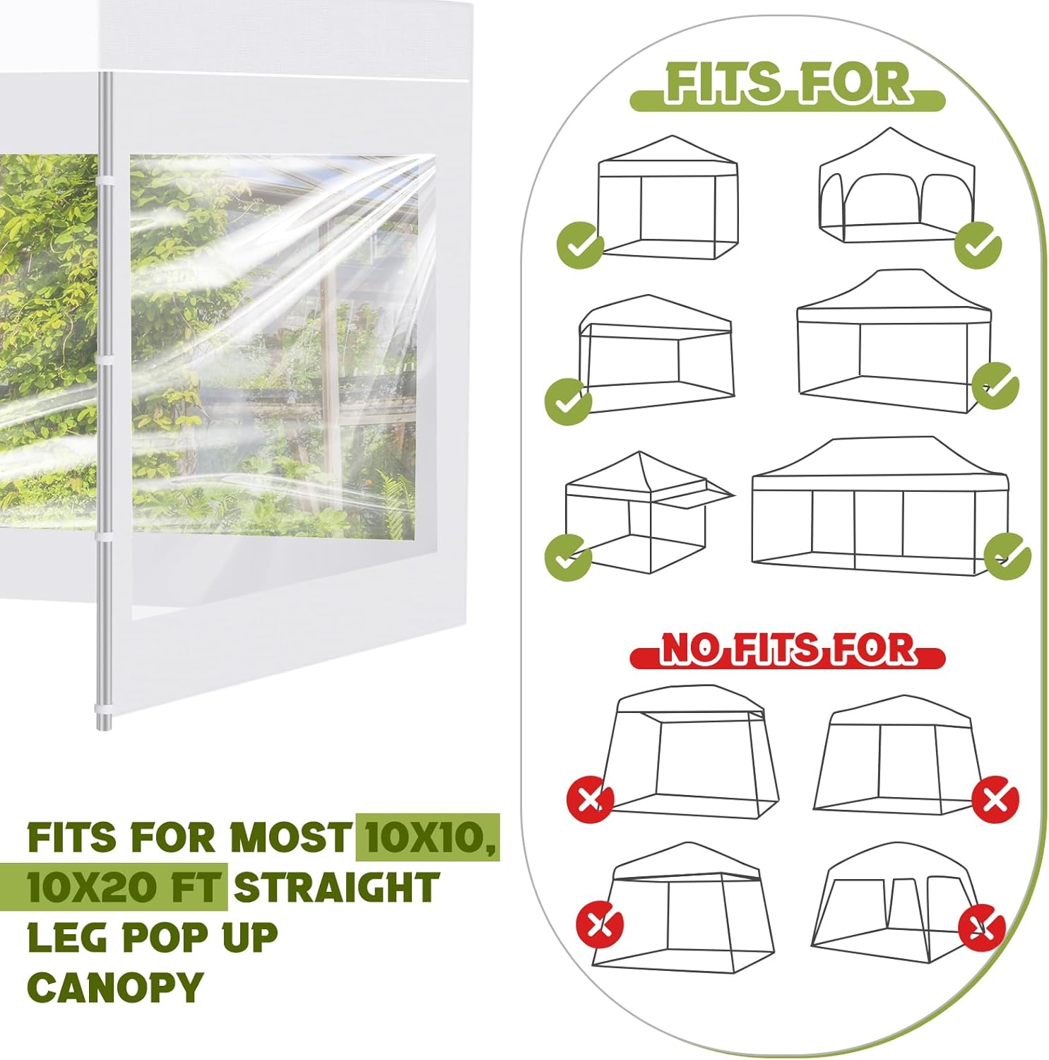 3 Pcs Clear Canopy Sidewalls with Black Storage Bag Window Sidewall for 10 x 10 Inch Tent Waterproof Shade Wall, Sunwalls Only, Canopy Tent Not Included, No Zipper(White)