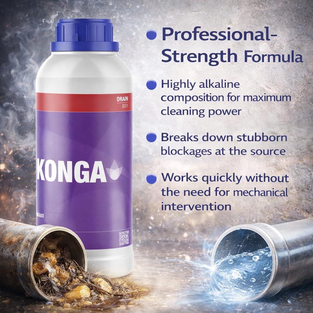 Konga Decapant Forte - Detergente professionale per tubi altamente alcalino, scioglie grassi, capelli e blocchi organici, per grandi cucine, scarichi industriali e applicazioni esigenti (5 l)