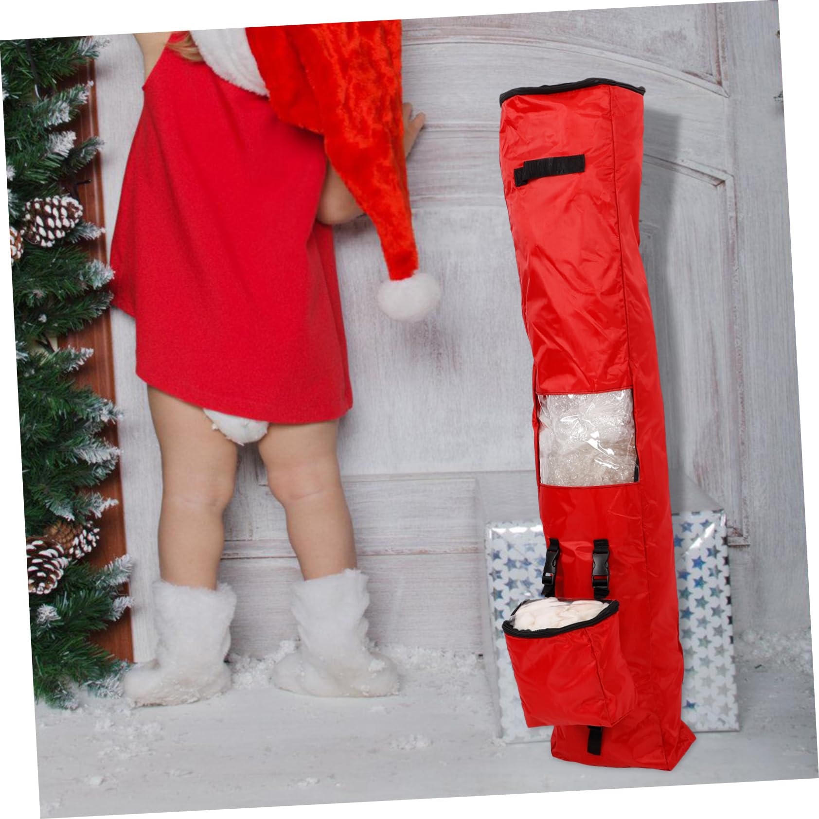 LABRIMP Weihnachtlicher Geschenkpapier Organizer aus Oxford Faltbare Aufbewahrungstasche für Geschenkpapierrollen Praktische und Platzsparende Lösung für Weihnachten mit Verstärktem und