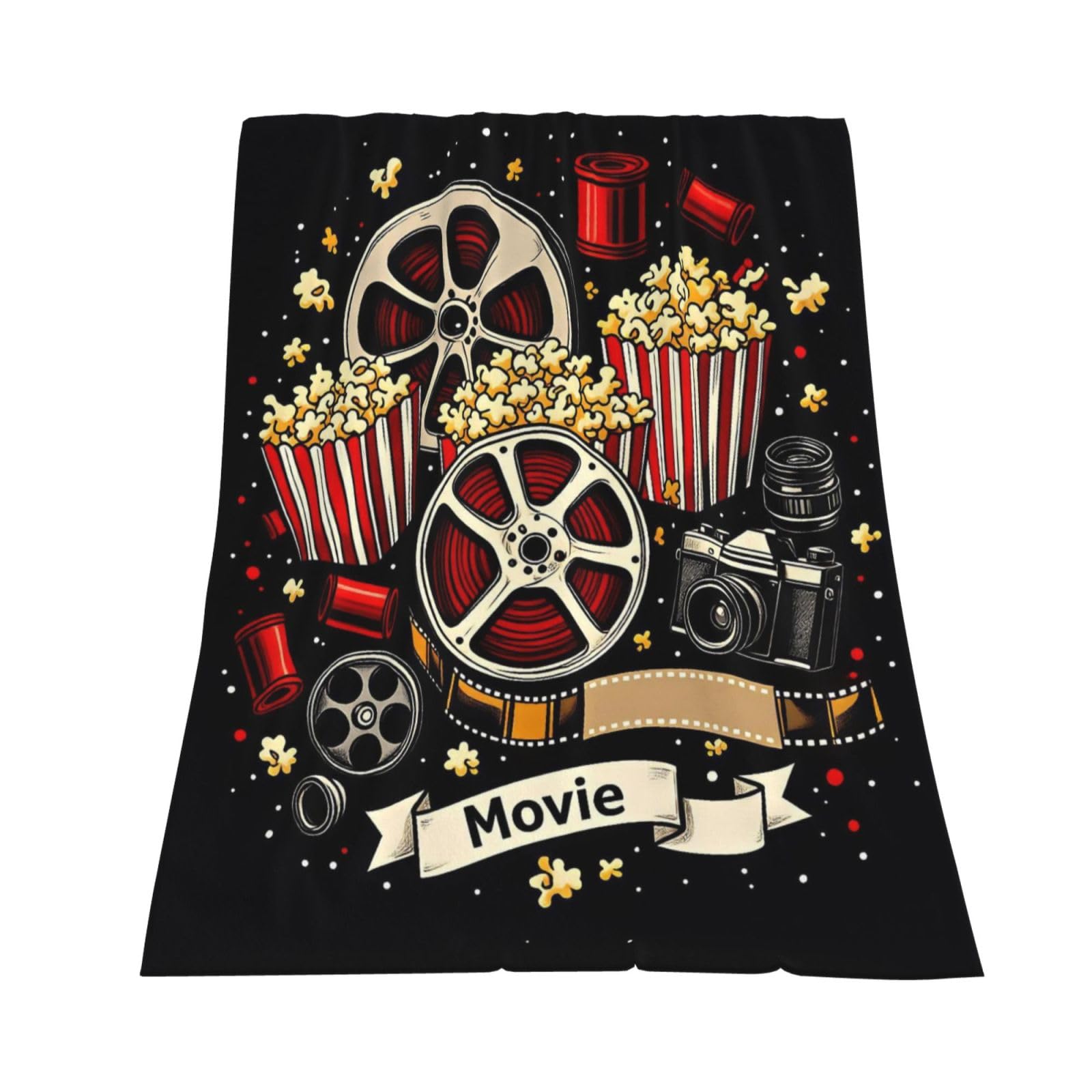 GOOESING Movie Ticket Popcorn Throw Blanket Movie Theater Cinema Cozy Soft Lightweight Fuzzy Flannel Blanket for Adult Kids Couch Bed Sofa Living Room in All Seasons 150x200cm(60x80 Inch)