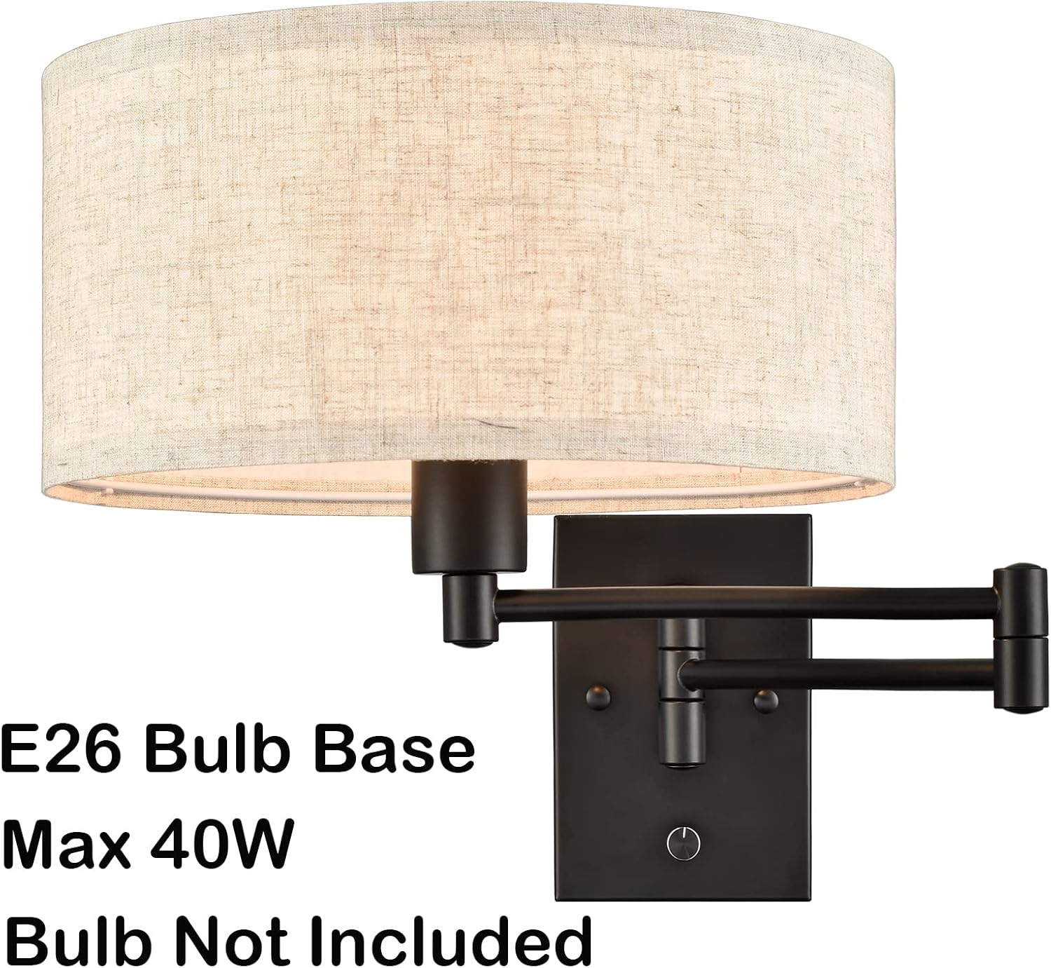 Black Swing Arm Wall Sconce with Fabric Drum Shade