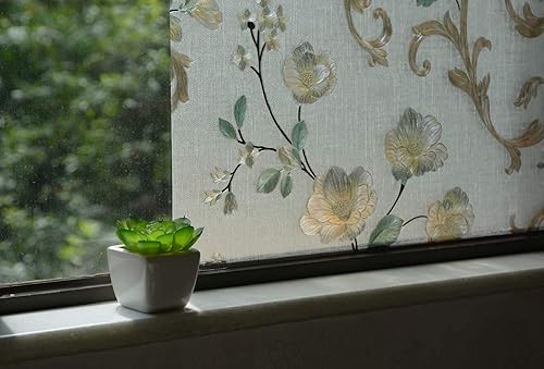 Miniatura 6 de VSUDO 2 rollos de película de privacidad para ventana de 17.7 x 78.7 pulgadas, tinte de ventana con patrón de flores de camelia para el hogar,