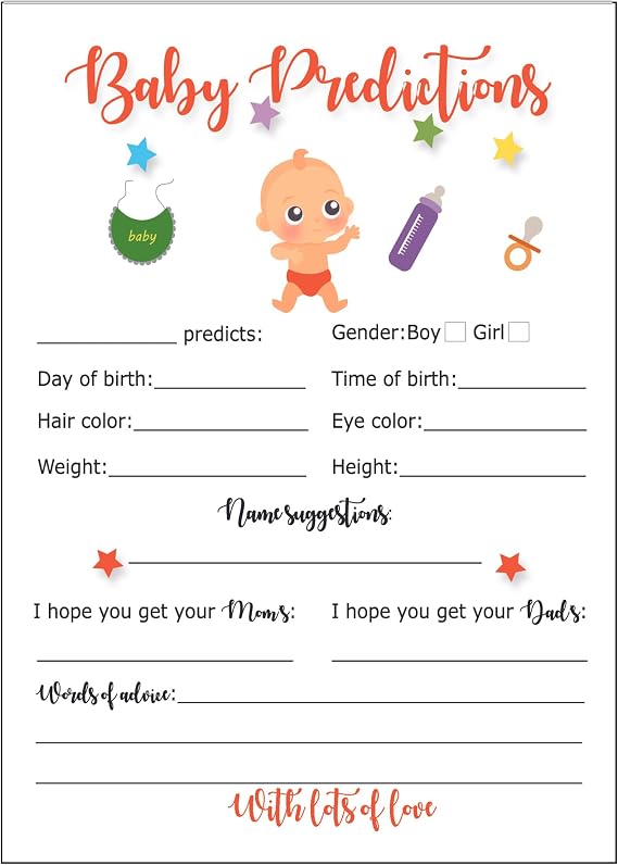 Baby Shower Games for Boy Girl and Predictions 30 Thick Cards Double Sided