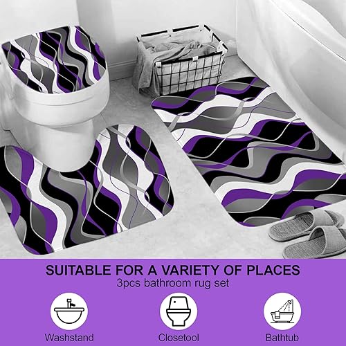 Miniatura 3 de beifivcl Juego de 4 cortinas de ducha moradas con alfombras antideslizantes, cubierta para tapa de inodoro y tapete de baño, juego de accesorios de