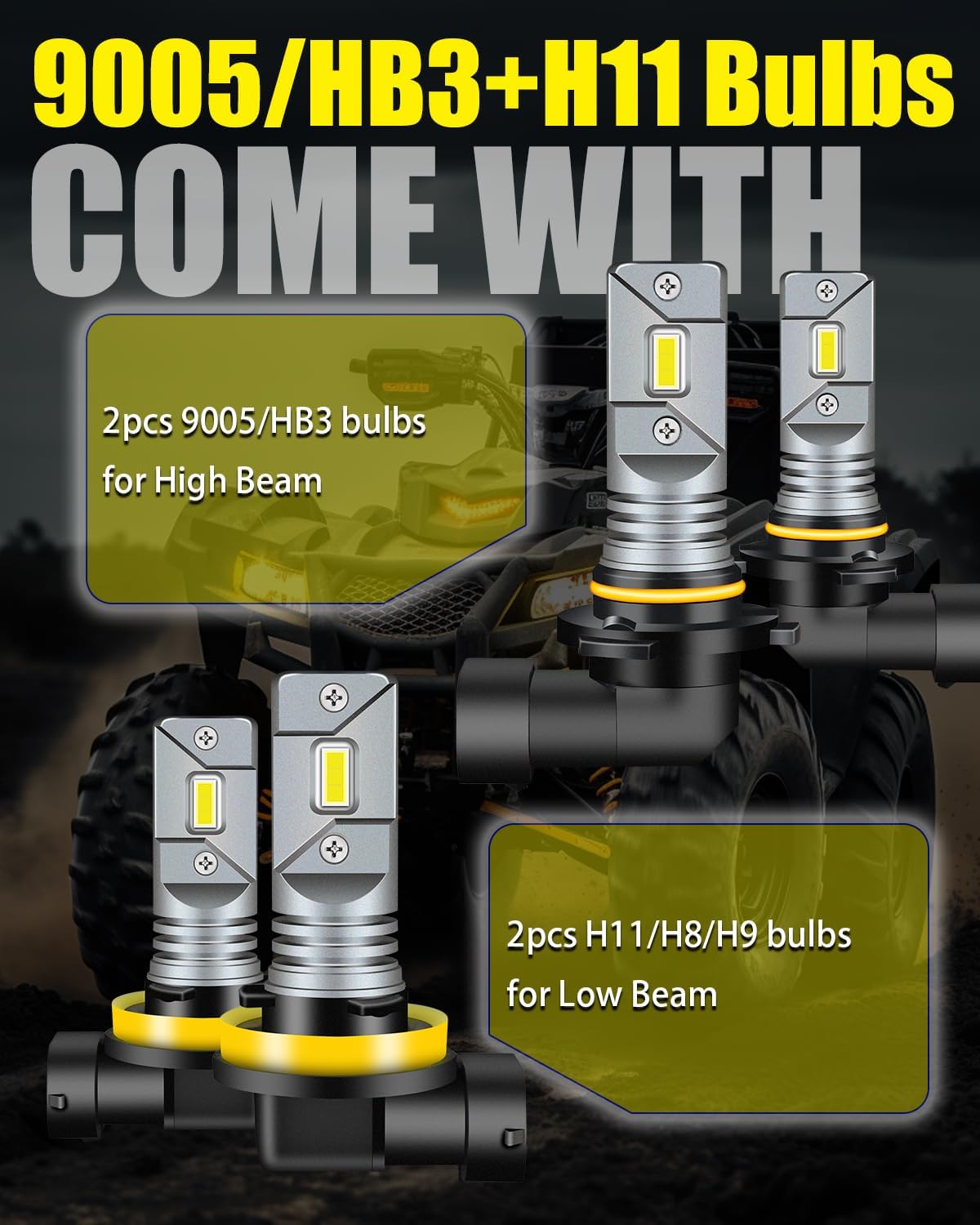Dodge RAM 1500 2500 3500 High Low Beam Light Bulbs 2009 2010 2011 2012 2013 2014 2015 2016 2017 2018 2019 2020 2021 2022 2023, 6000K White Super Bright, Plug n Play, Pack of 4