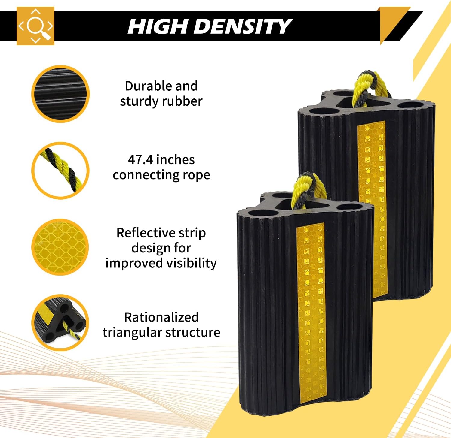 Wheel Chocks for Trailers RVs camper Trucks and Small Aircraft wheel chock, Wheel Chocks Block with 3 Reflective Strips ,Versatile Heavy Duty Solid Rubber Wheel Immobilizers & Chocks[2 Pair 4 Pack]