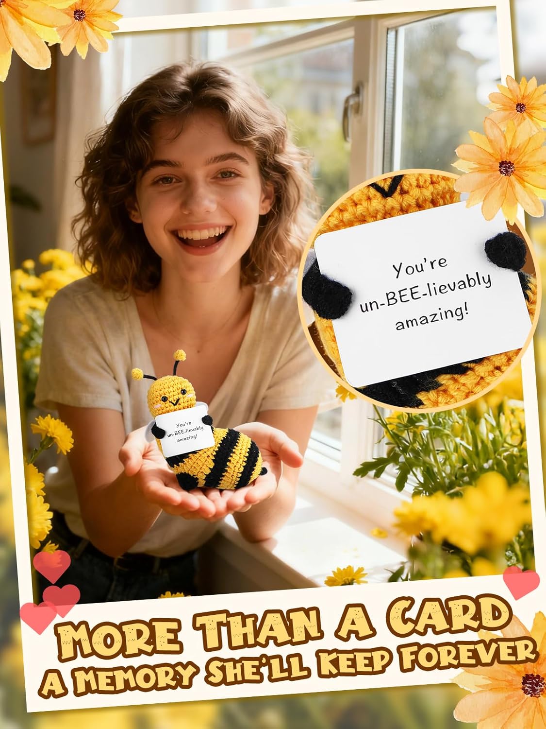 Valentines Day Gifts for Her - Inspirational Crochet Bee with Card, Cute Birthday Get Well Gifts for Women