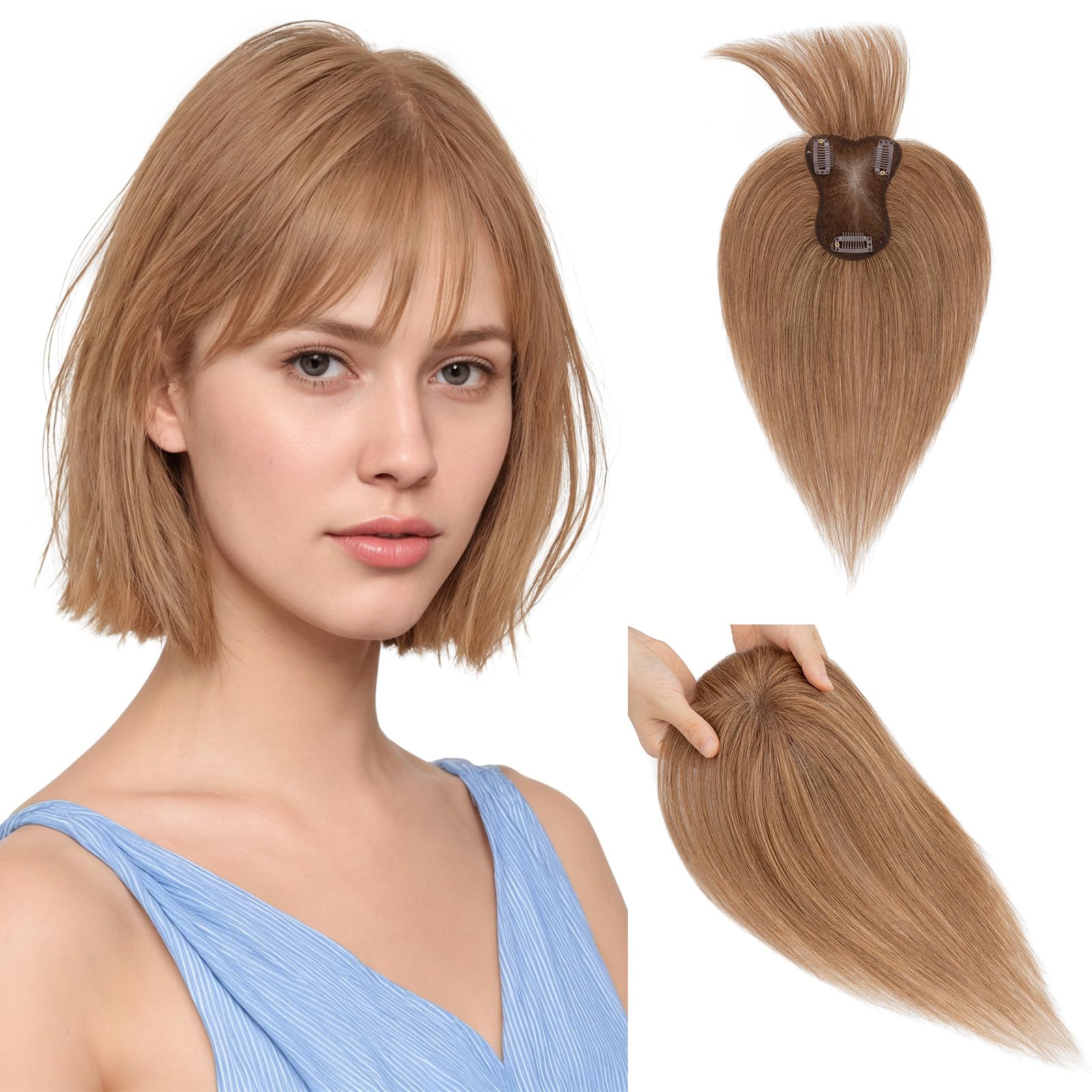 Amazon.com : Hairro Human Hair Toppers with Bangs, 360° 3D
