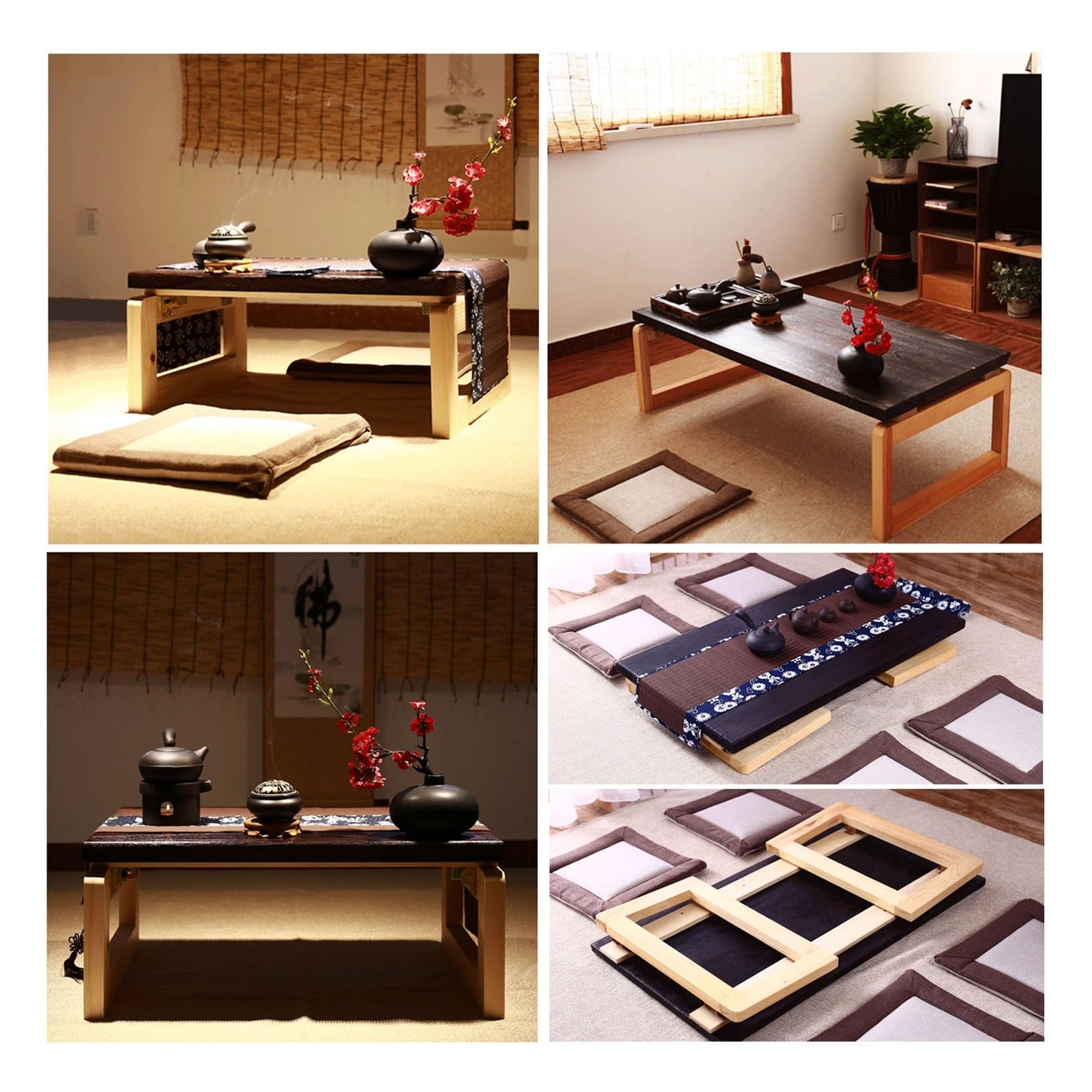 Table de salle à manger pliable en bois – Table basse polyvalente pour sièges au sol, style Kotatsu, table d'appoint polyvalente pour salon, chambre à coucher, bureau – Marron 80 x 50 x 30 cm