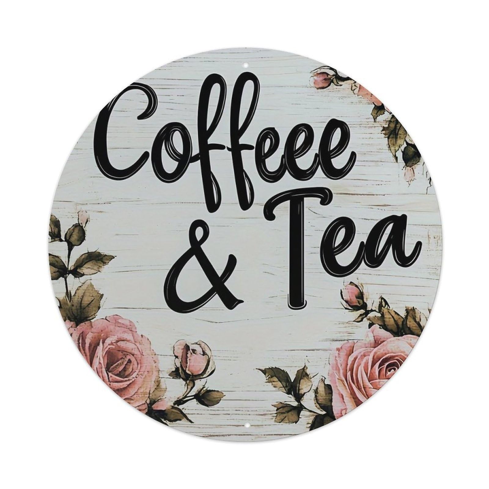 Floral Coffee Tea Background Pattern Round Tin Sign Vintage Metal Sign Home Bar Garden Indoor & Outdoor Wall Decor Retro Metal Poster 8x8 Inch