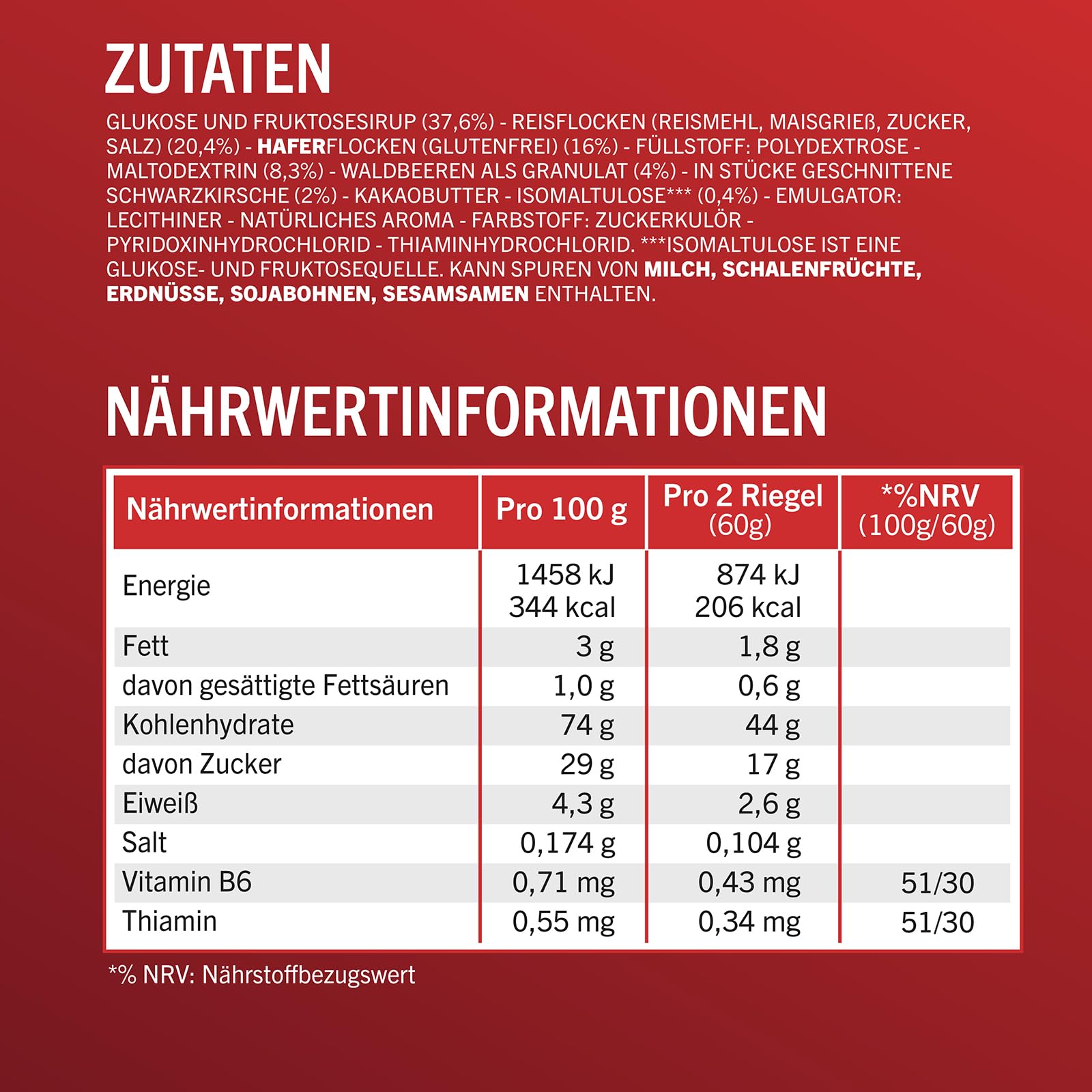 Enervit Competition Bar Red Fruits – Energieriegel mit 22 g Kohlenhydrate, innovative Formel für intensive Aktivitäten, Vegan, Glutenfrei, Geschmack roter Früchte, 12 Riegel à 30 g