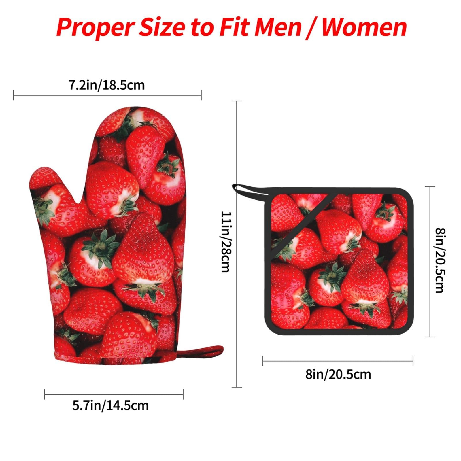 Fraise Rouge,Gants de Cuisine et maniques (Lot de 4), antidérapants Gants de Four résistants à la Chaleur