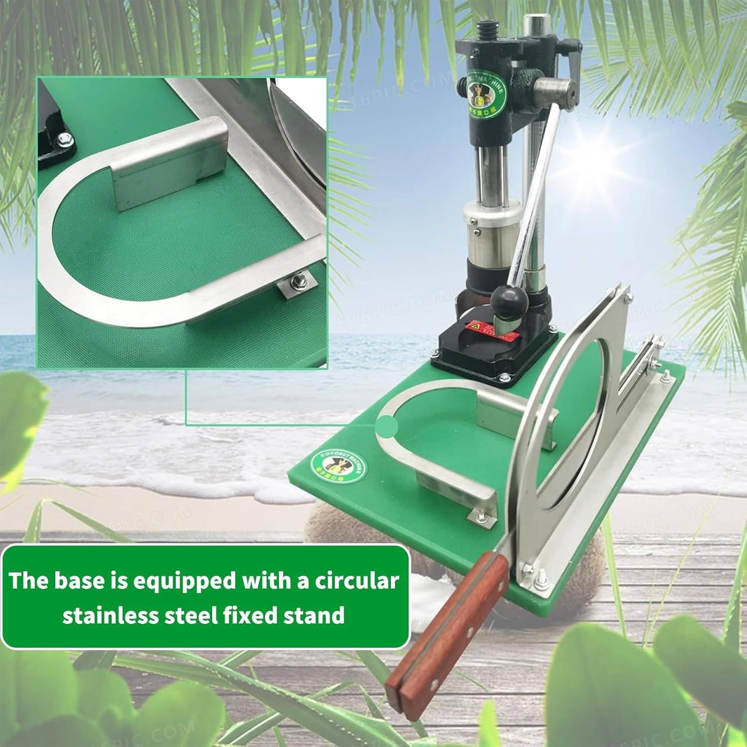 Attrezzo Apri Cocco, Macchina Manuale per Forare Noci di Cocco, Foro di Apertura di 6cm di Diametro, Acciaio Inossidabile 304 + Base in Ghisa, per Uso Commerciale e Domestico Single Handle