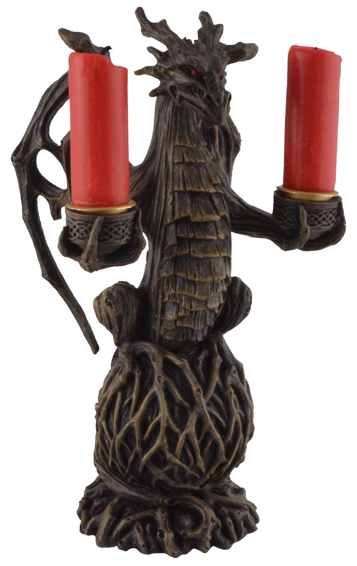 Earth Dragon Candle Holder with 2 Candle Holders Made of Artificial Stone Hand Painted, Brown, Black, Red, 13x10x22 cm - Image 2