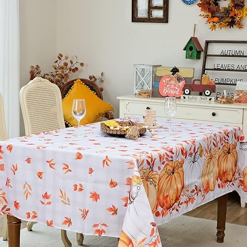 Miniatura 3 de Mantel rectangular de otoño, 60 x 84 pulgadas, hojas de otoño, decoración de mesa de Acción de Gracias para cocina, comedor, cena en interiores y