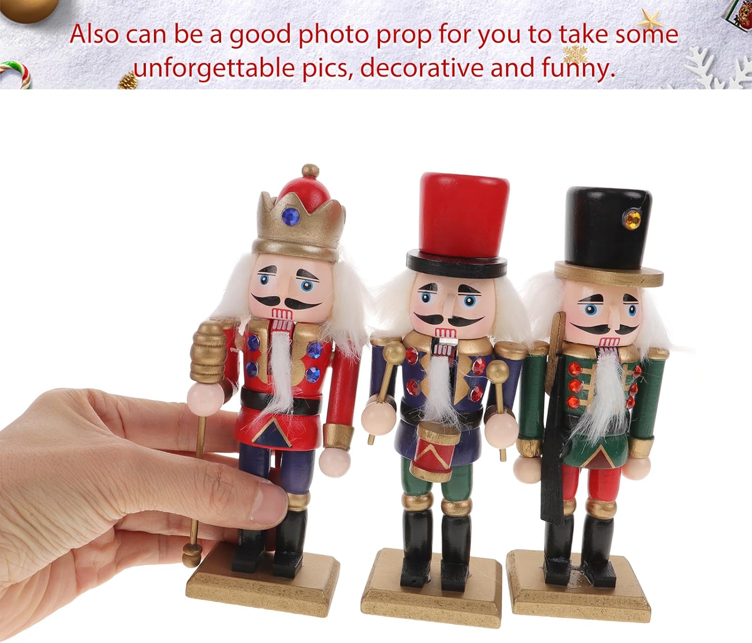 3pcs Nutcracker Ornaments Wooden Christmas Nutcracker Decor Soldier Figures Statue Traditional Wood Collectible Christmas Decorations for Shelves and Tables Tabletop Indoor Black - Image 6