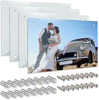4 Pack Sublimation Glass Photo Blanks 7.87x11.8 Inch, Wall Mount Sublimation Photo Frame, 3.3mm Thick Tempered Glass Photo Sign Blank for DIY Printing, Room Home Decor