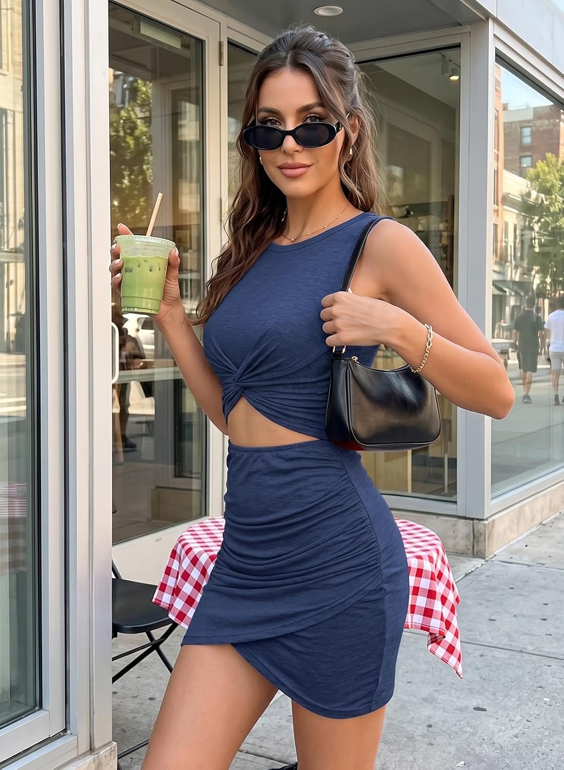 Acelitt Women's 2026 Summer Sleeveless Tank Dresses Cut Out Twist Bodycon Wrap Party Evening Mini Dress