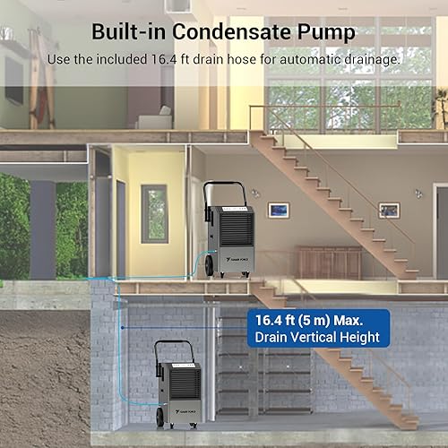Miniatura 5 de Traver Force - Deshumidificador comercial, deshumidificador grande de 140 pintas con manguera de drenaje de bomba, hasta 5,000 pies cuadrados, para