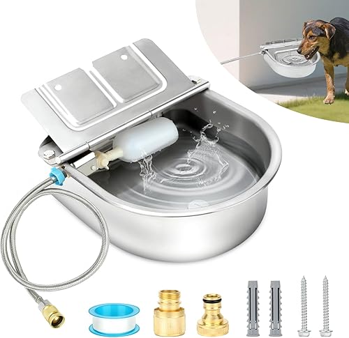 BWOGUE Dispensador automático de agua para perros, cuenco de agua automático para perros de 1 galón con válvula de flotador, dispensador de acero