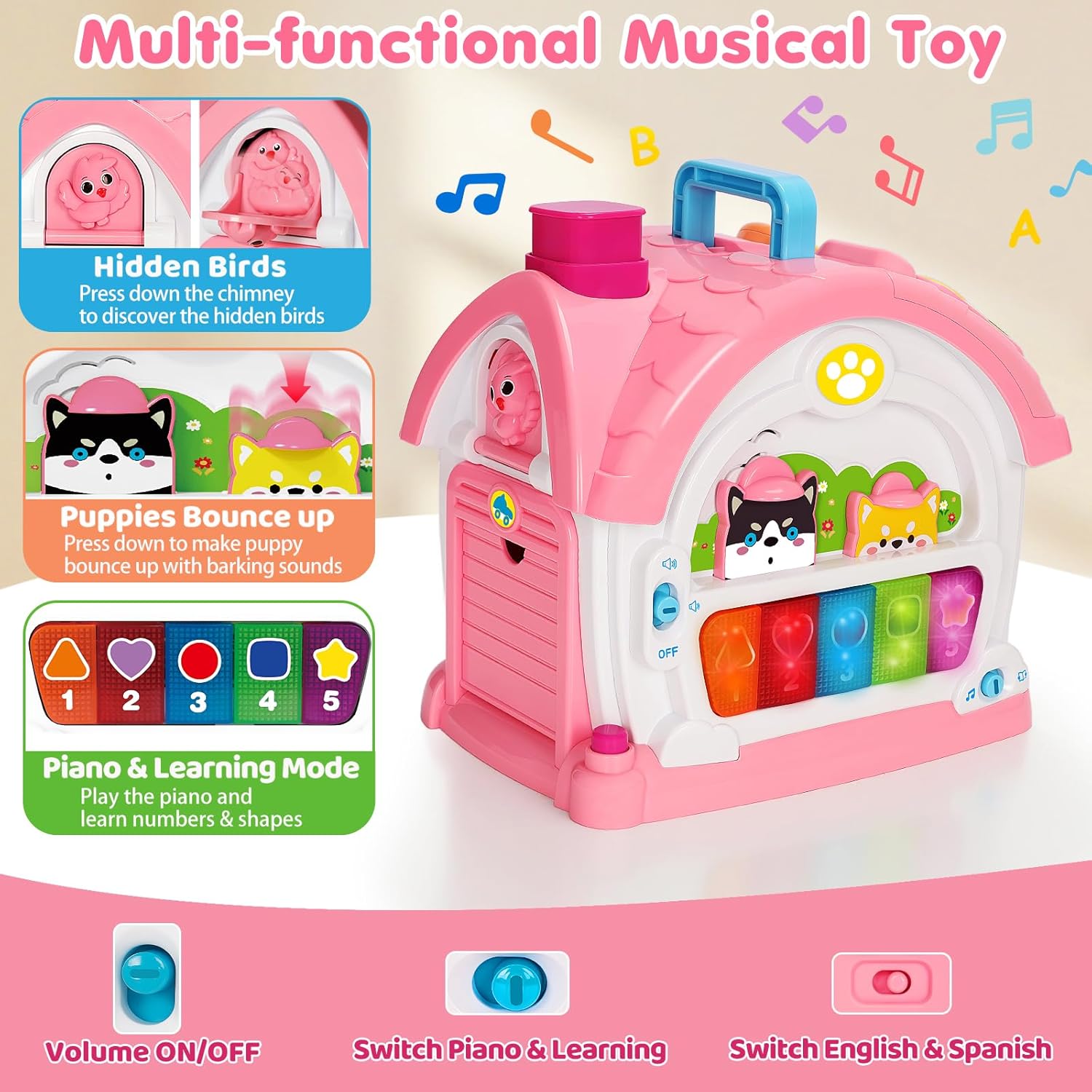 Montessori Toys for 1 Year Old Girls, Christmas First 1st Birthday Gifts for Girls, Musical Learning House Baby Toys for Ages 6 12 18 24 Months, Educational Bilingual Toy for Toddler Kids Age 1 2 3