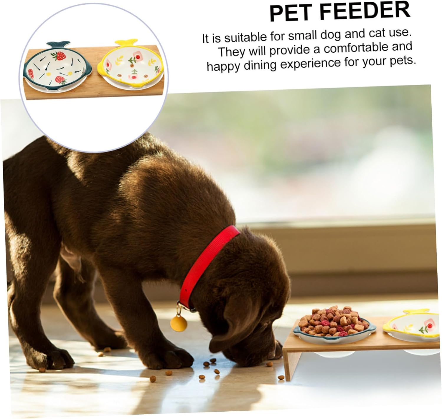 Creative Raised Cat Feeder Bamboo Stand Ceramic Bowls Pet Food Water Bowl for Cats Dogs