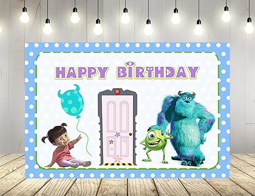 Miniatura 1 de Telón de fondo Blue Monster Inc para suministros de fiesta de cumpleaños puerta rosa y pancarta de baby shower para decoración de fiesta de