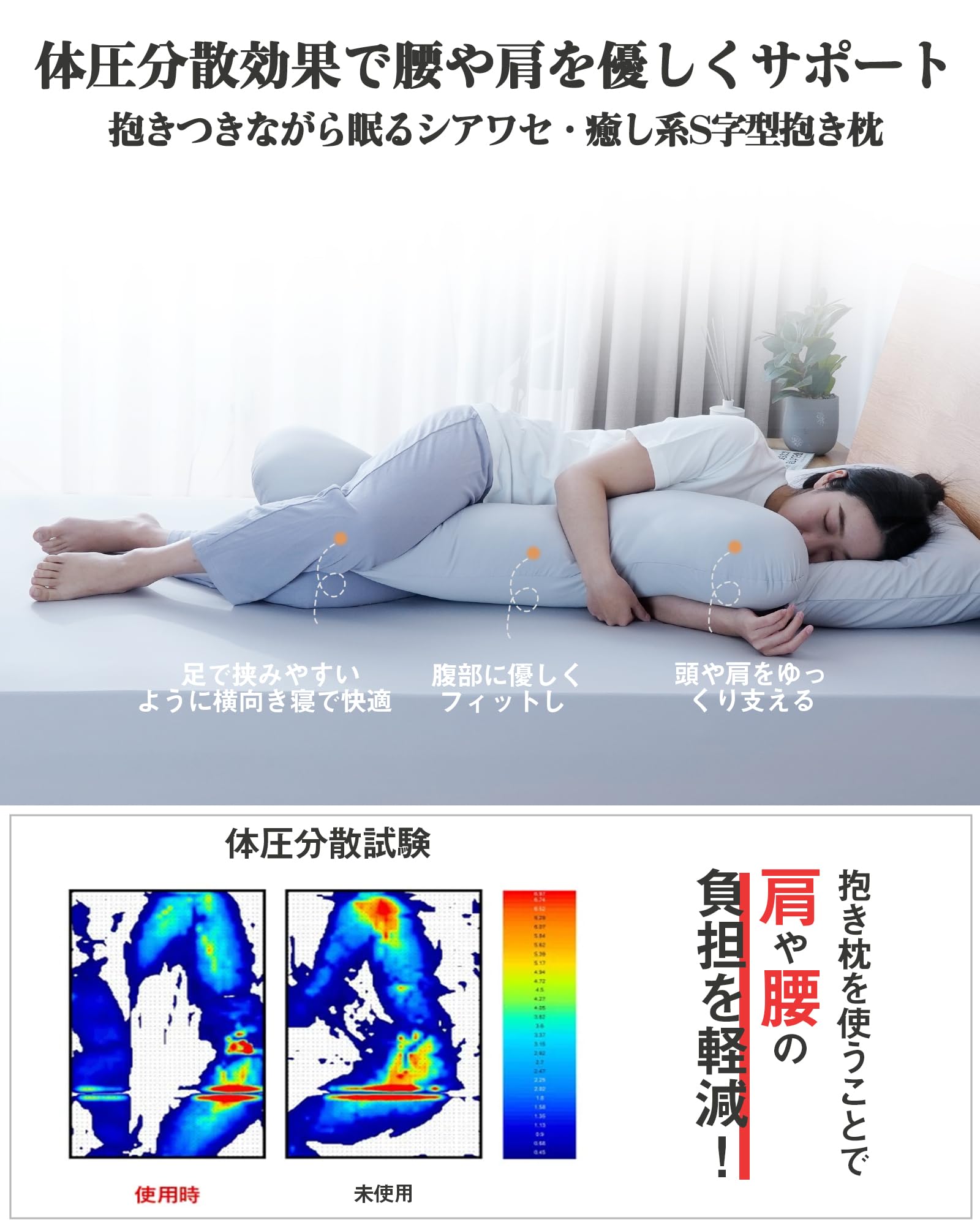 Lazy Sky 抱き枕 ひんやり だきまくら 冷感 S型【業界高Qmax0.527で寝苦しさ解放！】ひんやり抱き枕 接触冷感 抱きまくら れいかん 洗える 帝人抗菌防臭【極上もっちり肌触り 蒸れ防止】腰痛対策 肩・首・腰をサポート 快眠グッズ 吸湿 抗菌防臭 夏 冷感だき枕 冷たい 涼しい （L 32x125cm，グレー） - 5