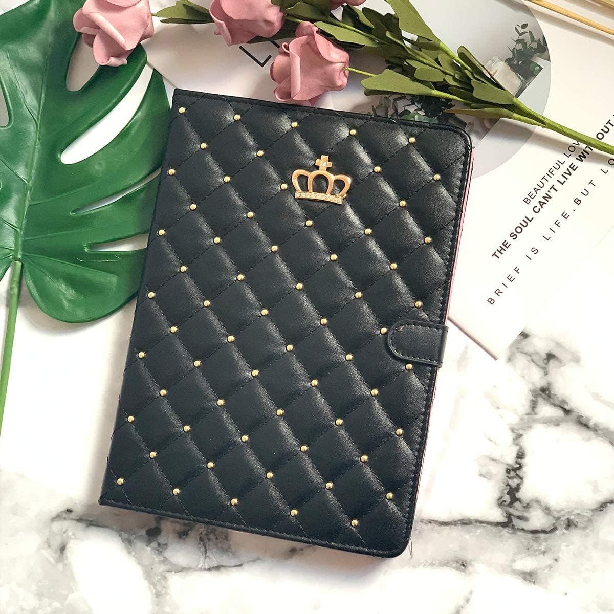 Cute Crown Case for iPad 10.2 2021/2020/2019,iPad 9th/8th/7th Gen, Bling Diamond Elegant PU Leather Smart Auto Sleep/Wake Stand Shockproof Girly Case for Apple iPad 7/8/9 10.2 inch(Black) image 5