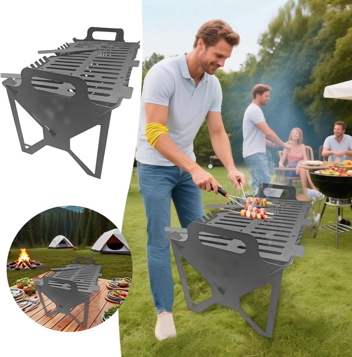 Foldable BBQ Grill - Portable Charcoal Grill Lightweight Steel Design for Easy Storage Ideal for Parties Camping Outdoor Cooking Slot Rack for Convenient Use