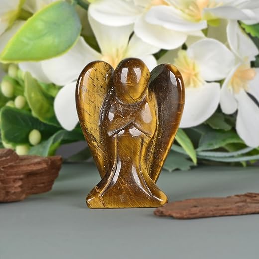 Olho de tigre original bolso anjo guarda pedra de cura artesanato estatueta pedra preciosa decoração 1,5 polegadas