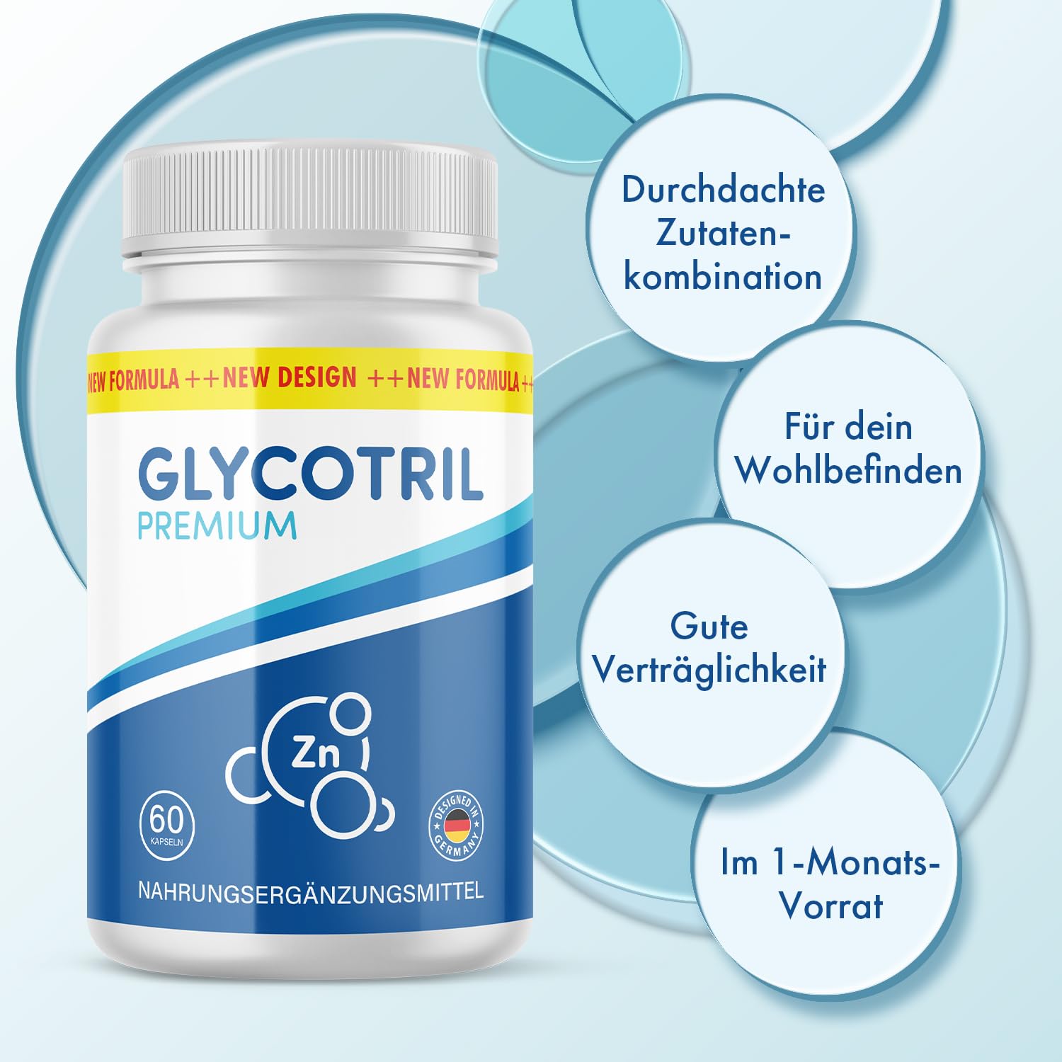 Glycotril Premium Kapseln | Für dein Wohlbefinden | mit Zink und Chrom | Inhalt 60 Kapseln