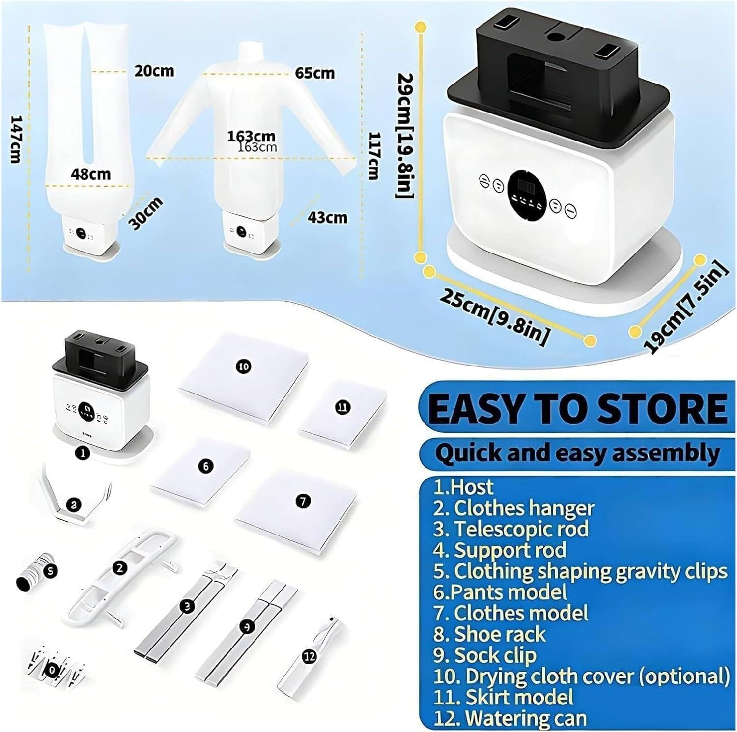 Automatic Garment Steamer and Clothes Iron, Portable Hands-Free Hot Air Dryer, Wrinkle Remover Machine for Shirts, Pants, Shoes, Travel, Home Use
