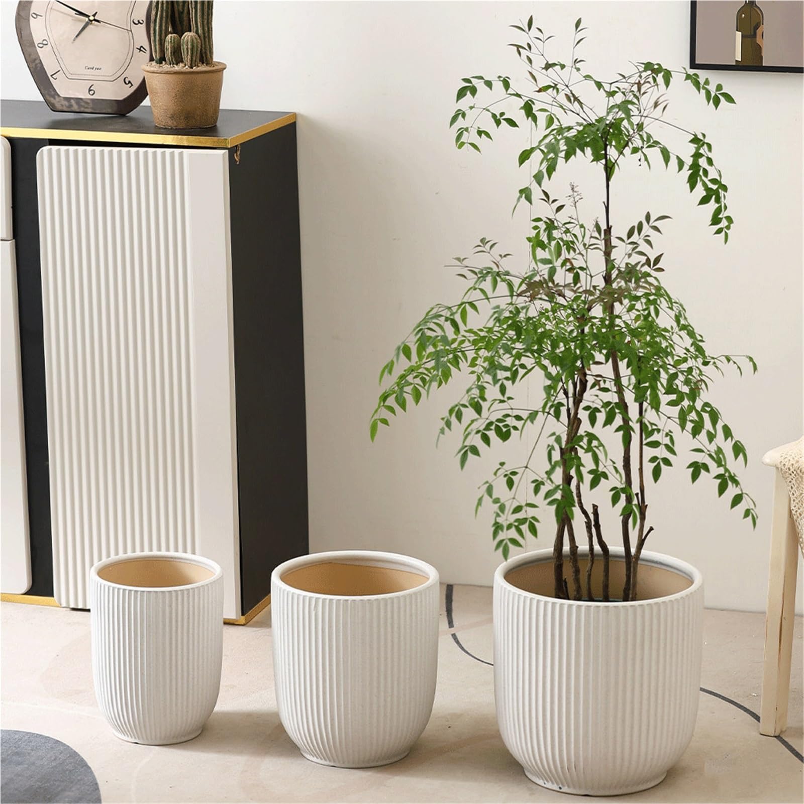 Doniczki Biała ceramiczna doniczka, bardzo duża, idealna do roślin doniczkowych Nandina i Monstera(Duży)