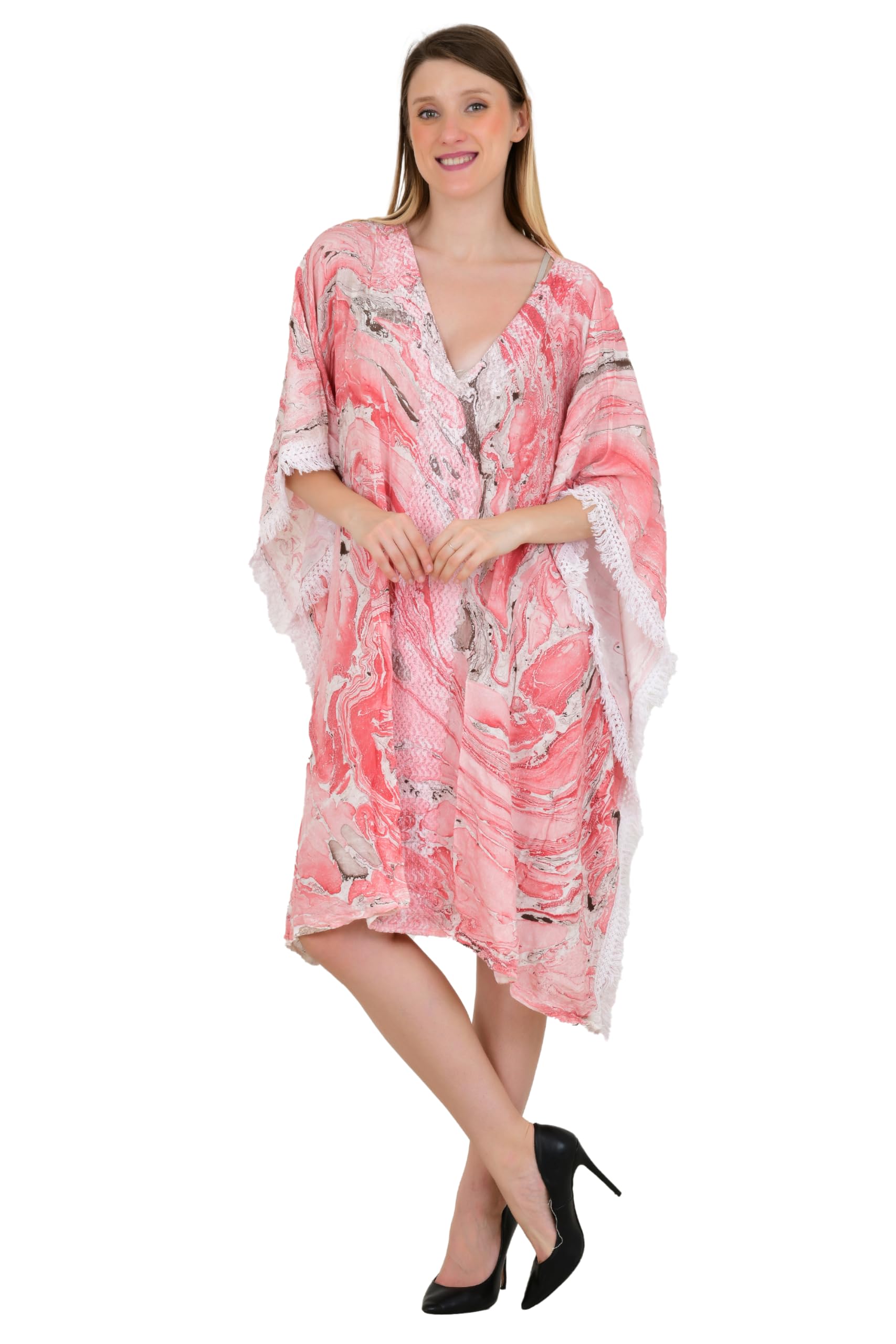 Multicolored Kaftan Marbel Print Relaxed Fit Summer Dress Night Out Lounge & Resort Cover Up Bikini Pull Over Night Club Party Free Size All-in-One Vacation Mid-Length Summer Dress-image-39
