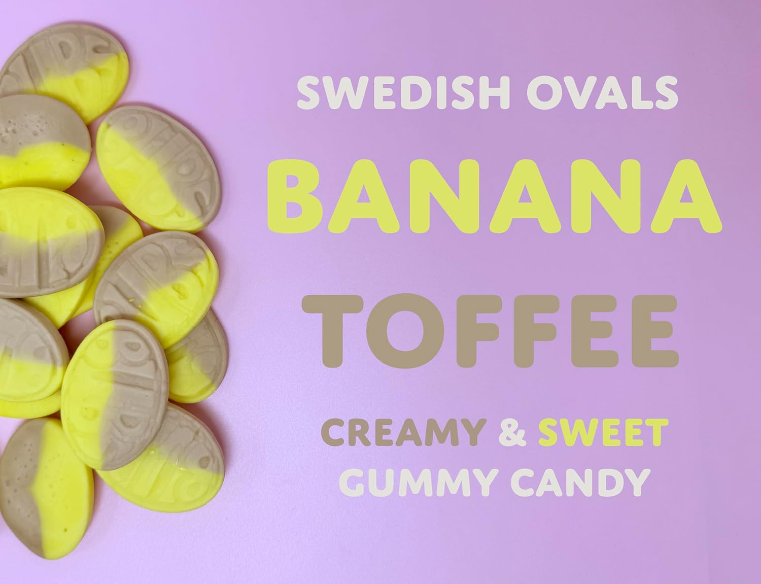 Vegan Bubs Swedish Candy Banana Toffee Ovals - Swedish Gummy Candy, Banana Gummies, Vegan Gummy 16 Ounce