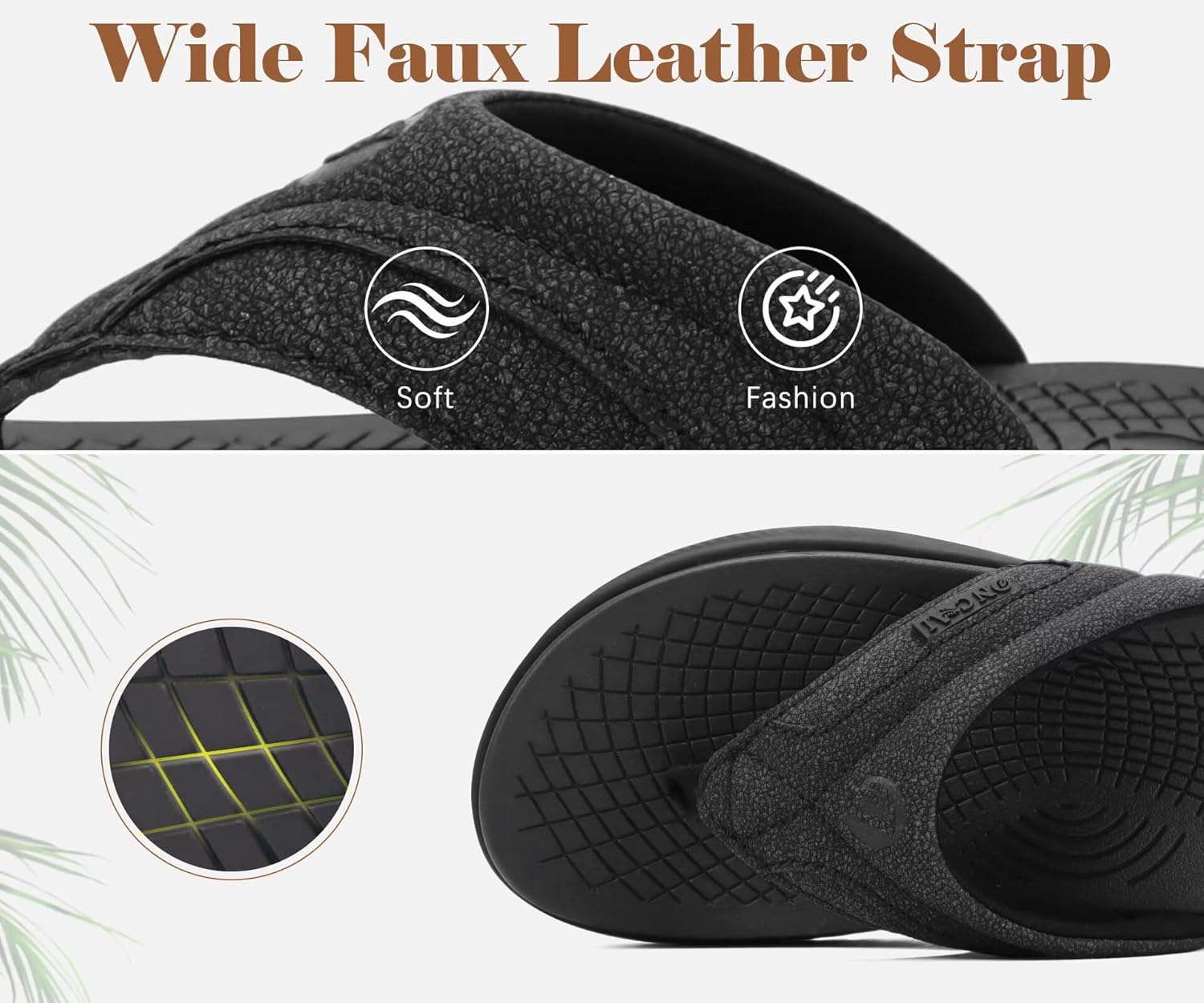 ONCAI Mens Flip Flops with Arch Support Summer Beach Pool Walking Sandals with Outdoor Yoga Mat Non-slip Cushion Thick Rubber Soles Size 7-14 - Image 4