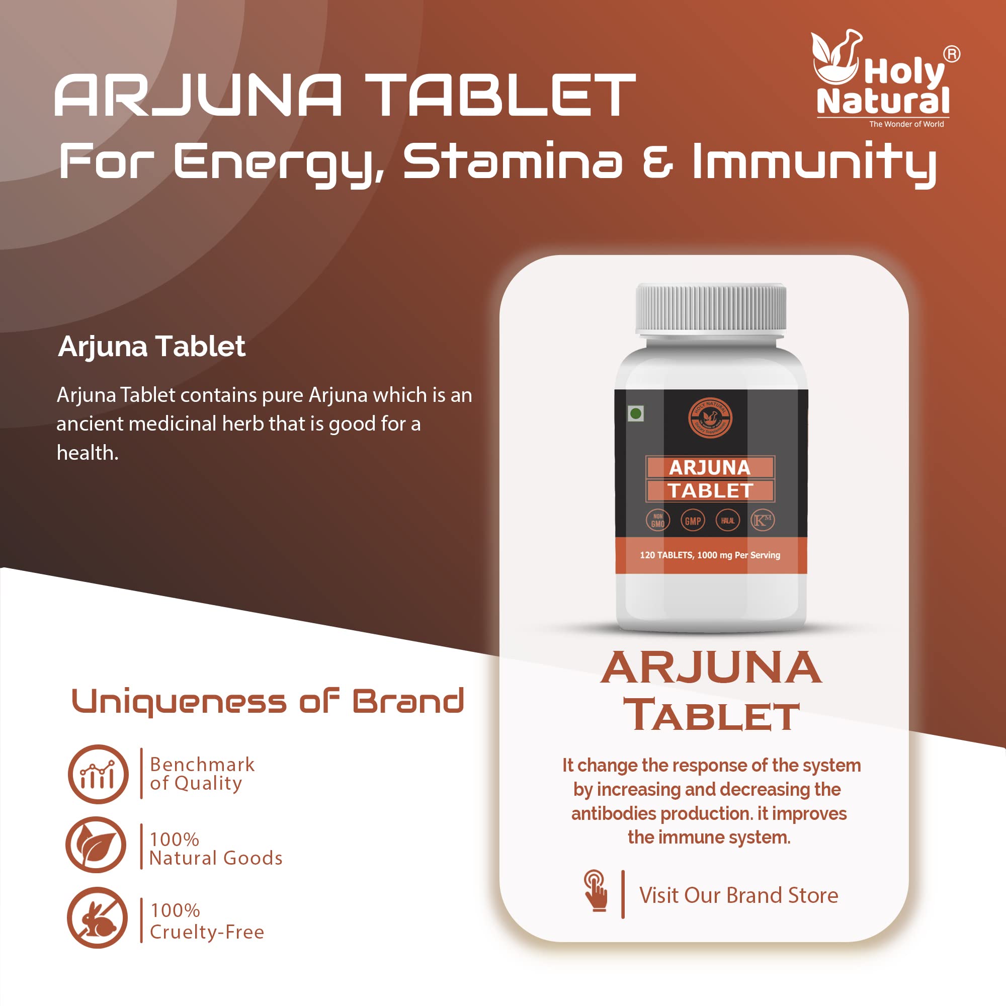Holy Natural Arjuna Tablet – 120 tablet (500 mg/tab), Pure and Natural – Dietary Supplement - Image 3 thumbnail