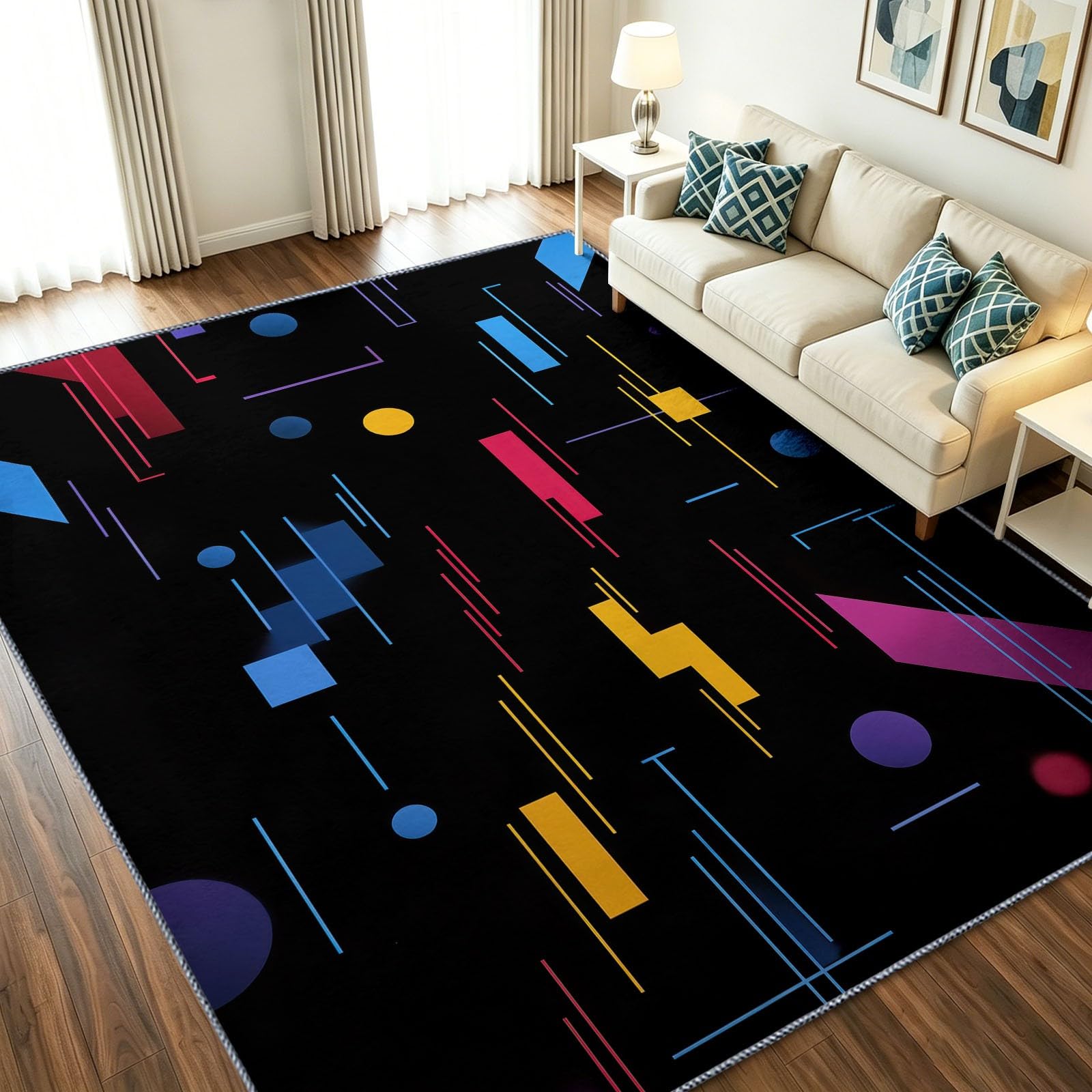 Tapis lavable en machine antidérapant rétro-futurisme pour salle à manger