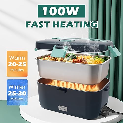 Miniatura 10 de COZYEXPERT Lonchera eléctrica de 80 W calentada para alimentos 12 V 24 V 110 V calentador de alimentos rápido para automóvil camión hogar cajas de