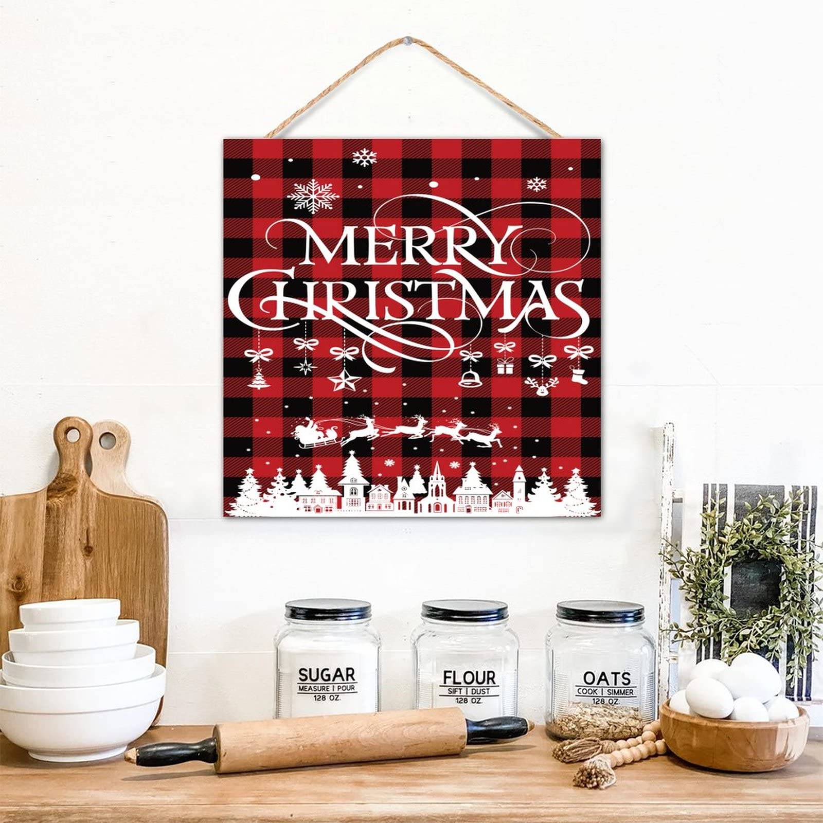 Plaque Merry Christmas en bois noble et finitions rustiques